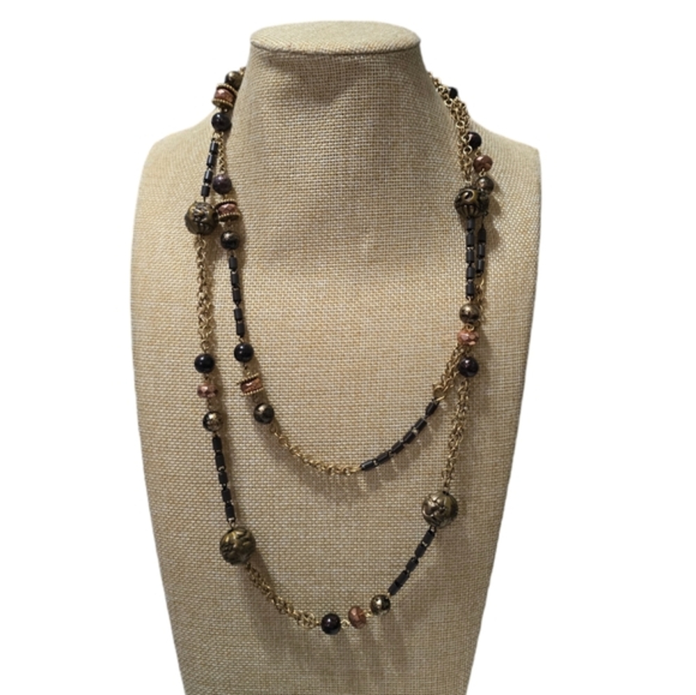 Chico's Antique Gold and Black Ball‎ Multi Strand Long Necklace New! - Picture 3 of 8